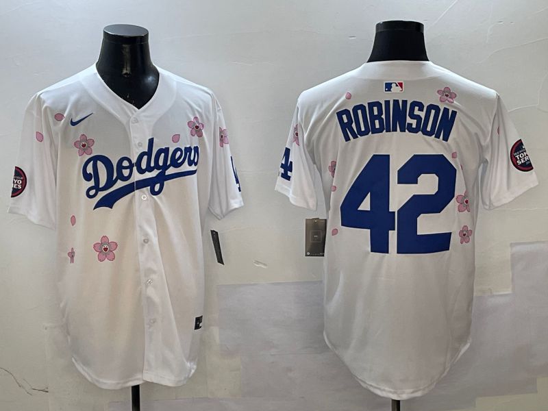 Men Los Angeles Dodgers #42 Robinson White Sakura Edition 2025 Nike MLB Jersey style 1
